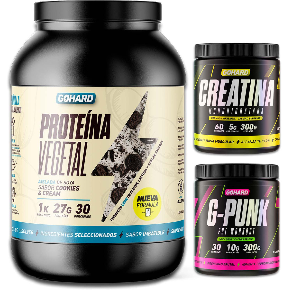 PROTEÍNA + CREATINA + PRE ENTRENAMIENTO G-PUNK® (Elige tu proteína)